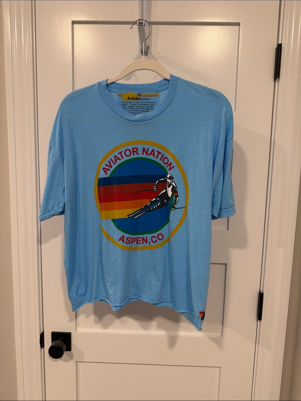 Aviator Nation Light Blue Aspen Ski Graphic Boyfriend Tee